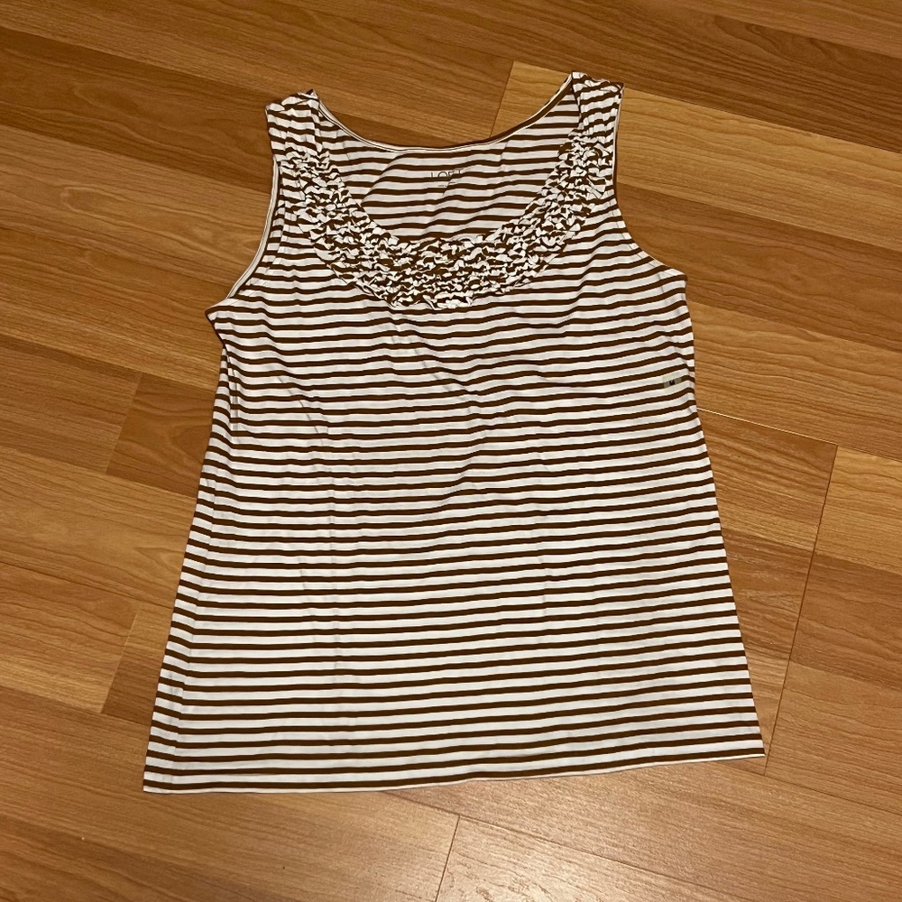 LOFT Women's Striped Embellished Cotton Tank Top, Size M